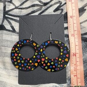 🖤Black Hoop Earrings with Colorful Hearts🖤